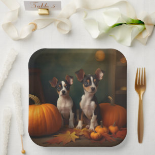 Rat Terrier Puppy Autumn Delight Pumpkin Paper Plate