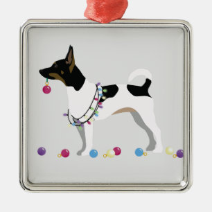 Rat Terrier Silhouette Christmas Design Metal Ornament