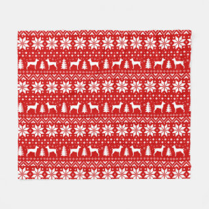 Rat Terrier Silhouettes Christmas Holiday Pattern Fleece Blanket