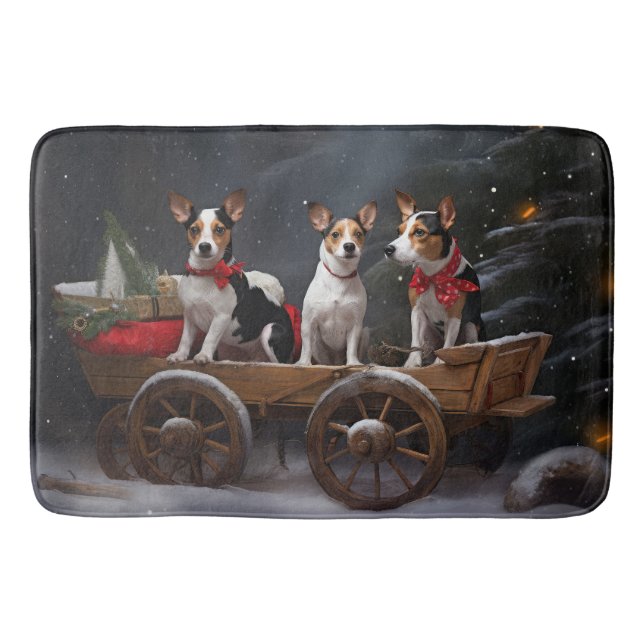 Rat Terrier Snowy Sleigh Christmas Decor Bath Mat (Front)