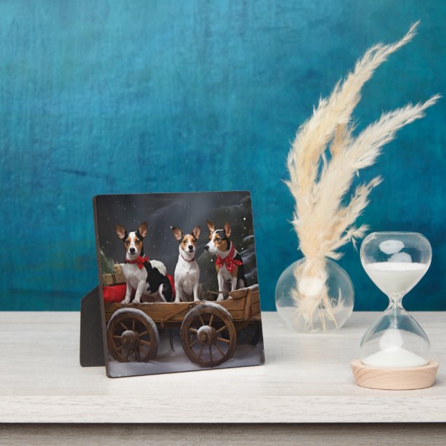 Rat Terrier Snowy Sleigh Christmas Decor Plaque (Insitu)