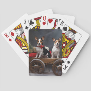Rat Terrier Snowy Sleigh Christmas Decor Playing Cards