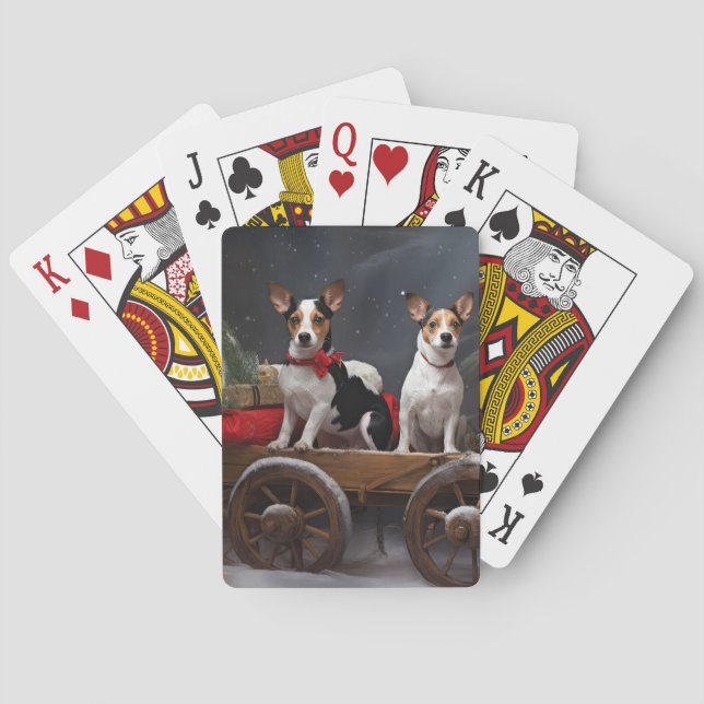Rat Terrier Snowy Sleigh Christmas Decor Playing Cards (Back)