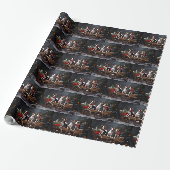 Rat Terrier Snowy Sleigh Christmas Decor Wrapping Paper (Unrolled)