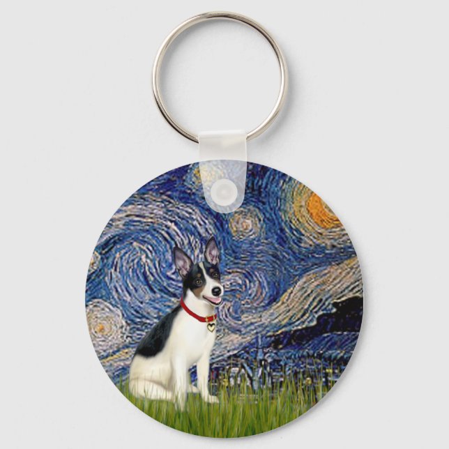 Rat Terrier - Starry Night Keychain (Front)