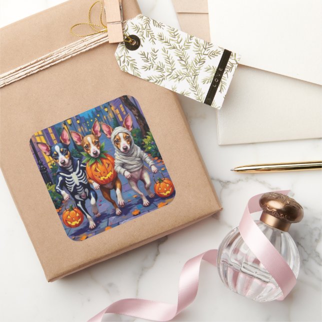 Rat Terrier Trick-or-Treating Halloween Costumes Square Sticker (Gifting)