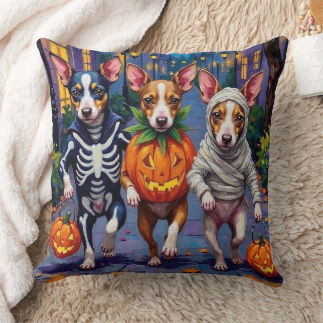 Rat Terrier Trick-or-Treating Halloween Costumes Throw Pillow (Blanket)