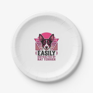Rat Terrier Vintage Easily Distracted Dog Shirt De Paper Plate