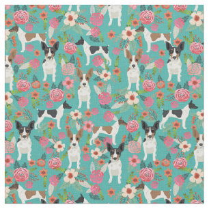 rat terrier vintage florals turquoise fabric