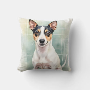 Rat Terrier Watercolor Grid Pattern Art Throw Pillow