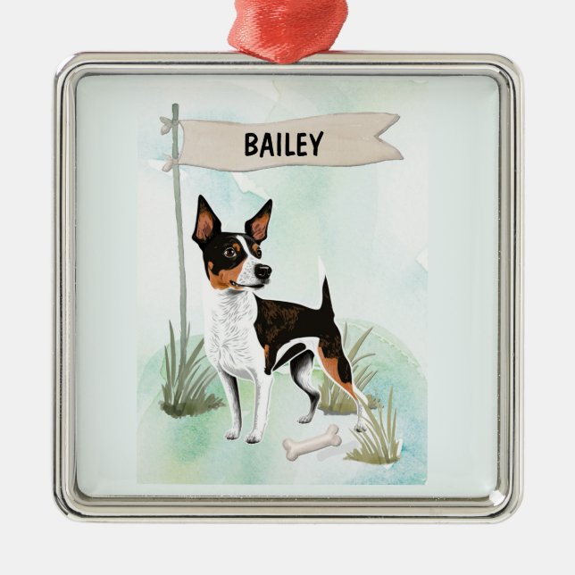 Rat Terrier Watercolor Personalized Dog Metal Ornament (Front)