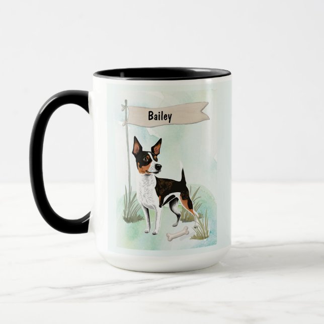 Rat Terrier Watercolor Personalized Dog Mug (Left)