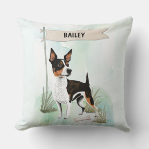 Rat Terrier Watercolor Personalized Dog Throw Pillow