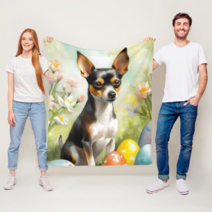 Rat Terrier with Easter Eggs Holiday Fleece Blanket