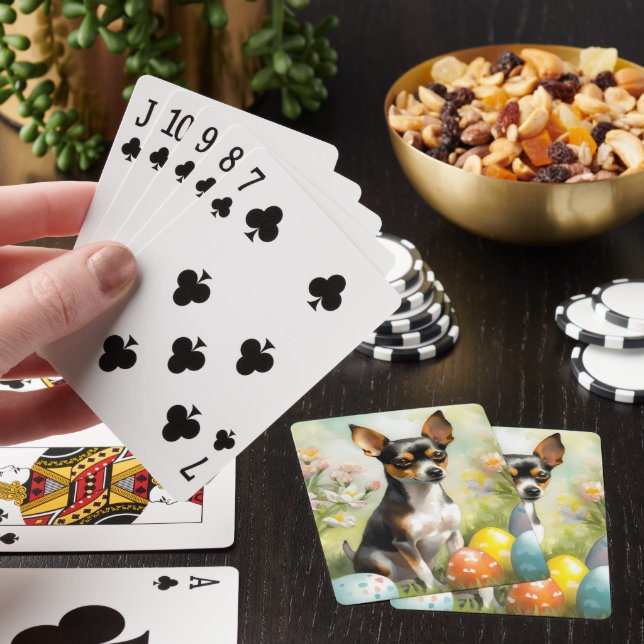 Rat Terrier with Easter Eggs Holiday Playing Cards (In Situ)