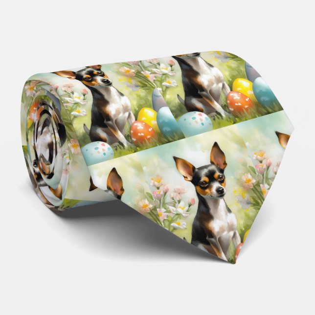 Rat Terrier with Easter Eggs Holiday Tie (Rolled)