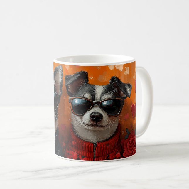 Rat Terrier With Heart Roses Valentine's Day Coffee Mug (Front Right)