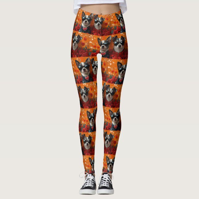 Rat Terrier With Heart Roses Valentine's Day Leggings (Front)