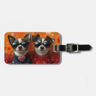 Rat Terrier With Heart Roses Valentine's Day Luggage Tag