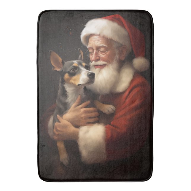 Rat Terrier With Santa Claus Festive Christmas  Bath Mat (Front Vertical)