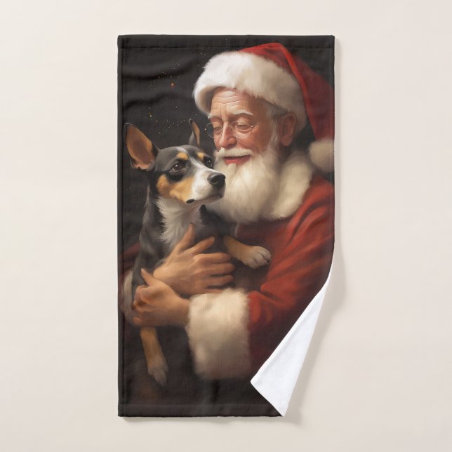Rat Terrier With Santa Claus Festive Christmas  Bath Towel Set (Hand Towel)