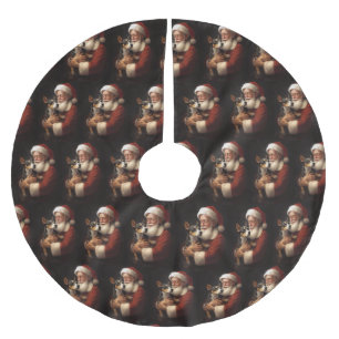 Rat Terrier With Santa Claus Festive Christmas  Brushed Polyester Tree Skirt