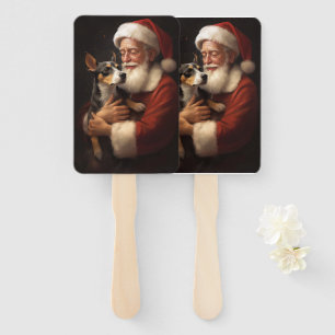 Rat Terrier With Santa Claus Festive Christmas Hand Fan