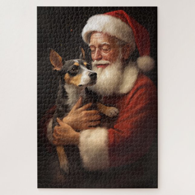 Rat Terrier With Santa Claus Festive Christmas  Jigsaw Puzzle (Vertical)