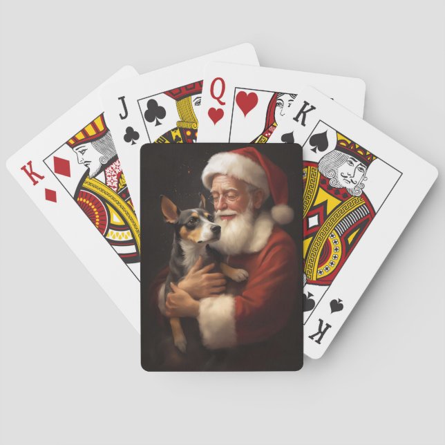 Rat Terrier With Santa Claus Festive Christmas  Playing Cards (Back)