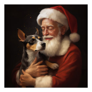 Rat Terrier With Santa Claus Festive Christmas Poster
