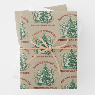 Rat-ting Around The Christmas Tree Funny Xmas Rat Wrapping Paper Sheet