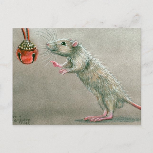 Rat with red bell postcard Christmas (Front)