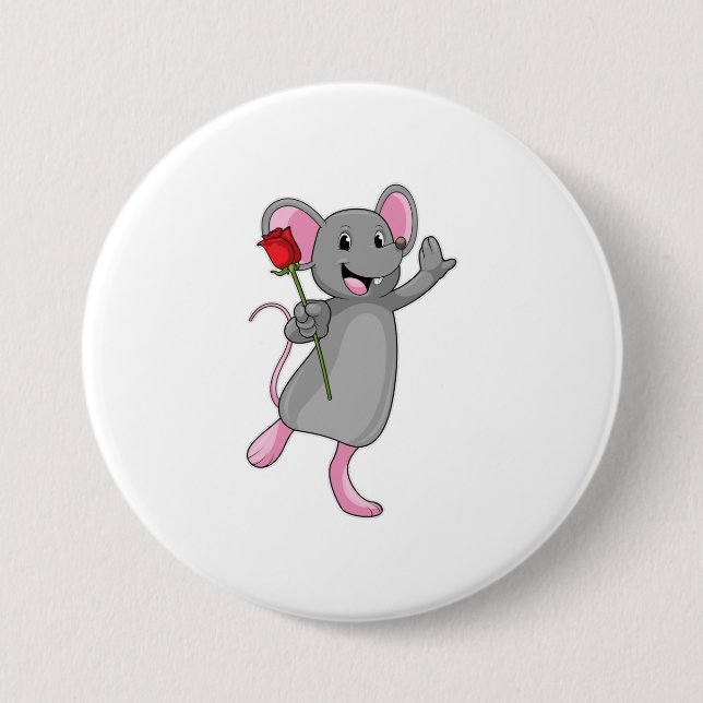 Rat with Rose Flower 3 Inch Round Button (Front)