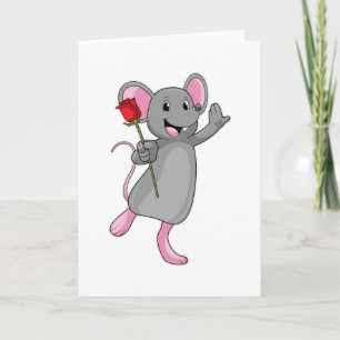 Rat with Rose Flower Card