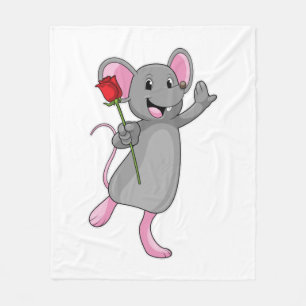 Rat with Rose Flower Fleece Blanket