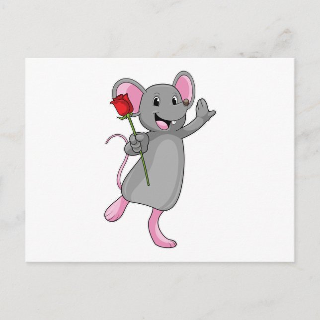 Rat with Rose Flower Postcard (Front)