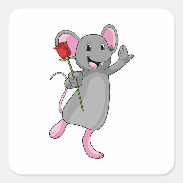 Rat with Rose Flower Square Sticker (Front)