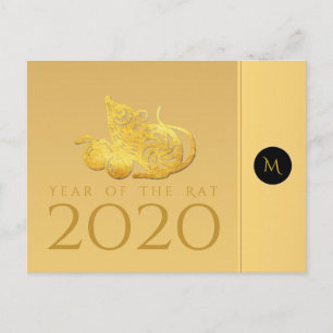 Rat Year 2020 fruits Elegant Monogram Postcard