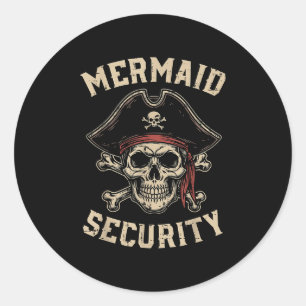 Rate Mermaid Security Funny Skull Costume Dad Men Classic Round Sticker