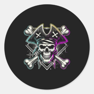 Rate Skull Crossbones Halloween Classic Round Sticker