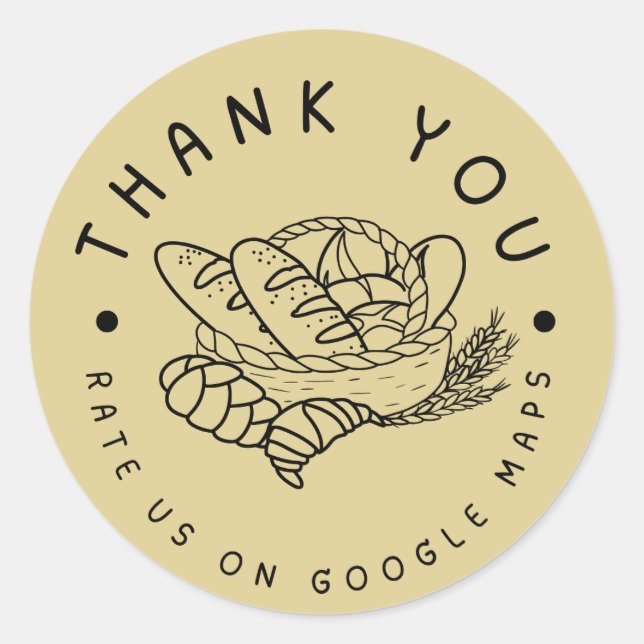 Rate us on Google Bread Bakery Shop Thank You Classic Round Sticker (Front)