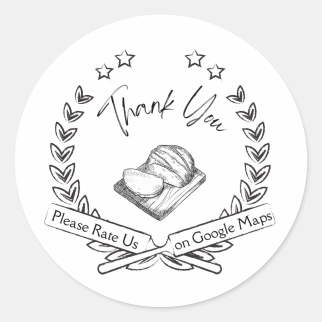 Rate us on Google Bread Sliced Sketch Thank You Classic Round Sticker (Front)