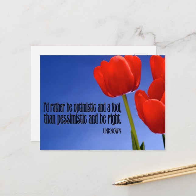 "Rather be an optimist" Inspirational Quote Postcard (Front/Back In Situ)
