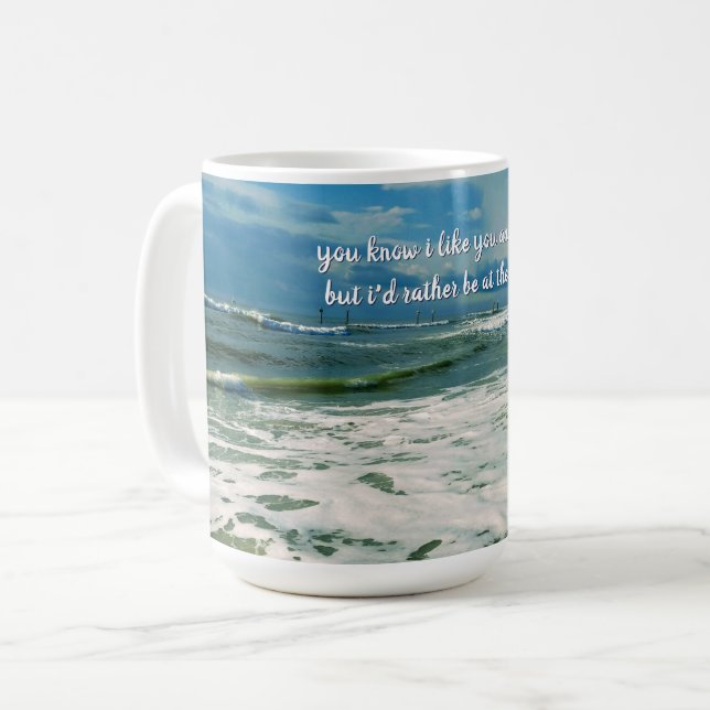 Rather Be At The Beach | Custom Text Coffee Mug (Front Left)
