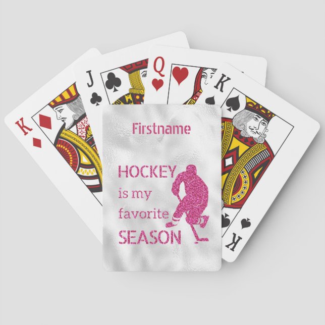 Rather be playing - pink sparkle hockey playing cards (Back)
