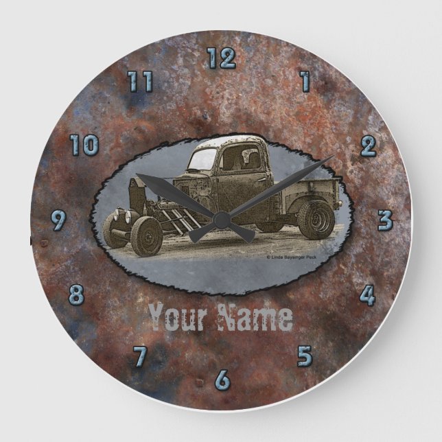 Ratrod Truck Rusty Metal Large Clock (Front)