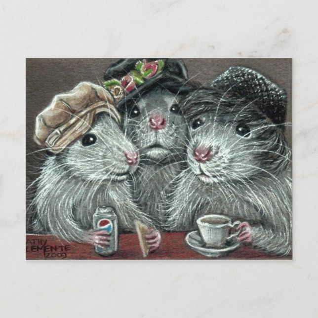 Rats en Casquette Manger Déjeuner Carte postale (Devant)