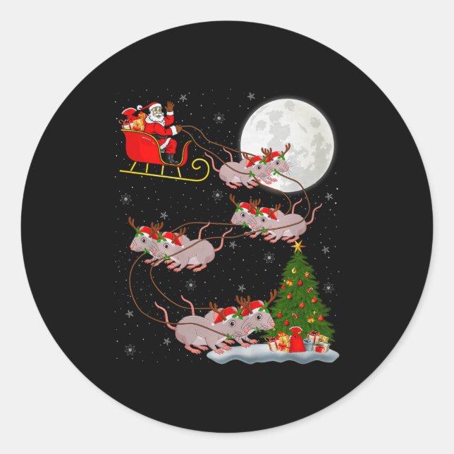 Rats Santa Sleigh Flying Funny Magical Christmas P Classic Round Sticker (Front)