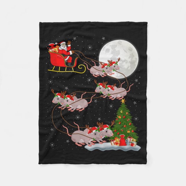 Rats Santa Sleigh Flying Funny Magical Christmas P Fleece Blanket (Front)