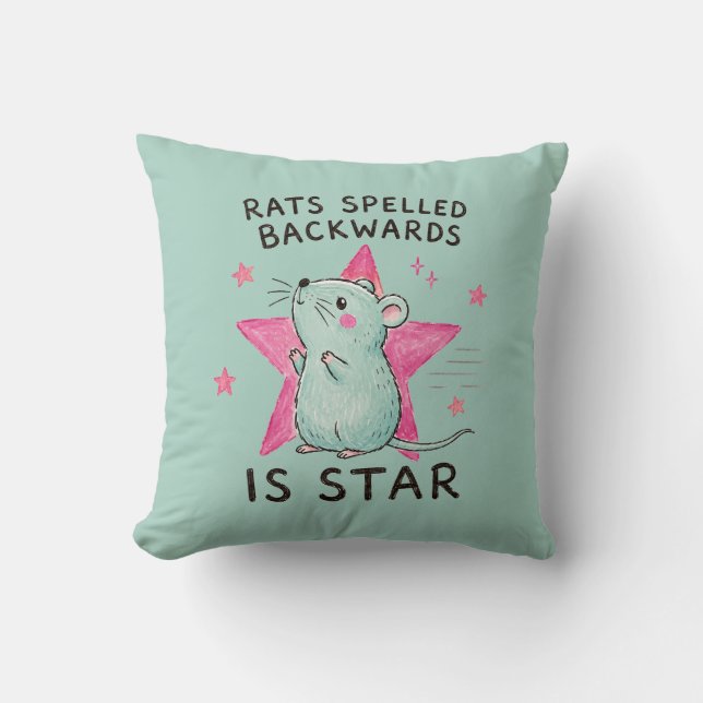 Rats Spelled Backwards Is Star Funny Rat Throw Pillow (Front)